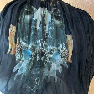 OCSIN 💯Silk Layered Crinkled Skirt w Actual Animal Faces in Isolated Area